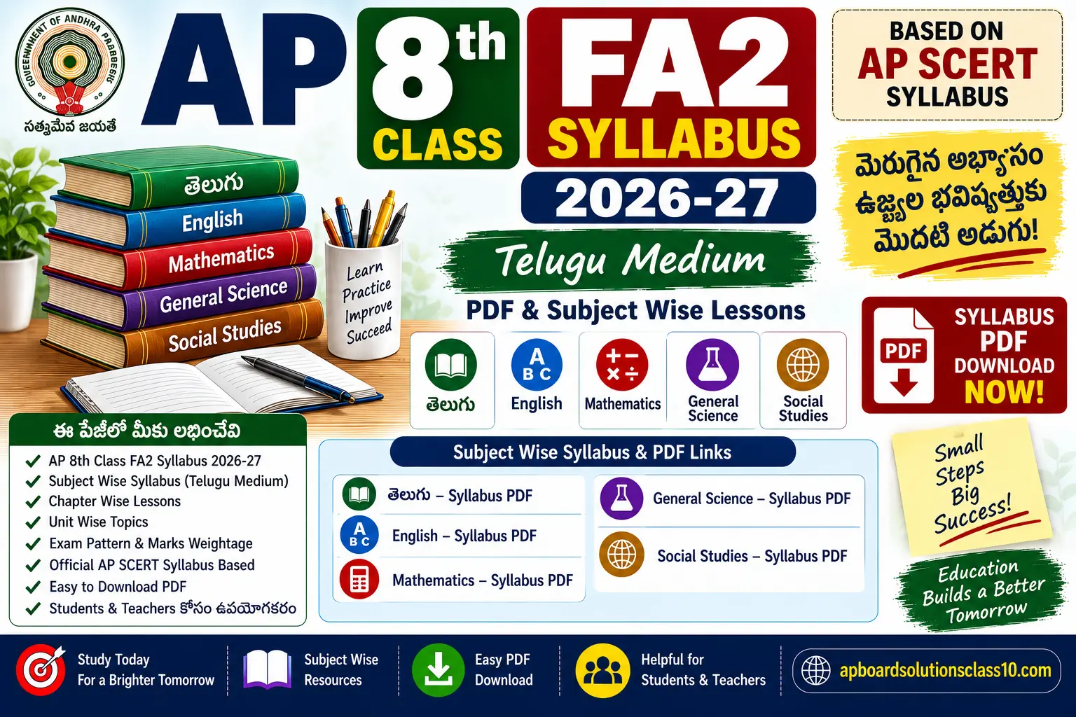 AP 8th Class FA2 Syllabus 2026-27 Telugu Medium PDF