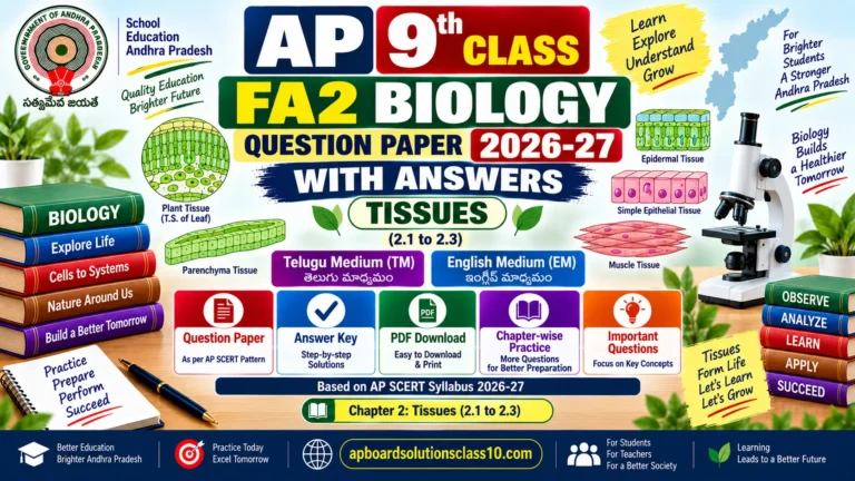 AP 9th Class FA2 Biology question paper 2026-27 on Tissues with answers in Telugu medium