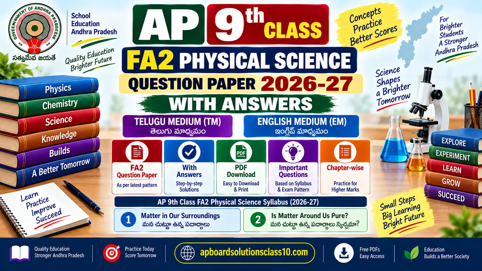 AP 9th Class FA2 Physical Science question paper 2026-27 with answers in Telugu medium
