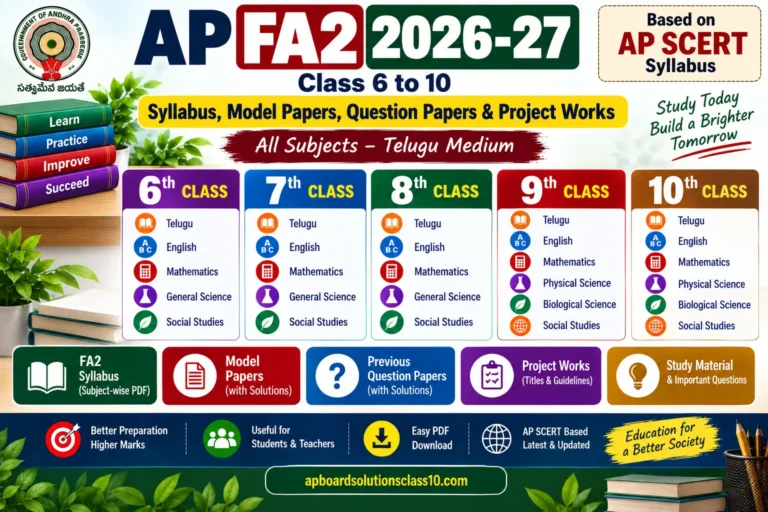 AP FA2 2026-27 syllabus, model papers and question papers PDF for Class 6 to 10