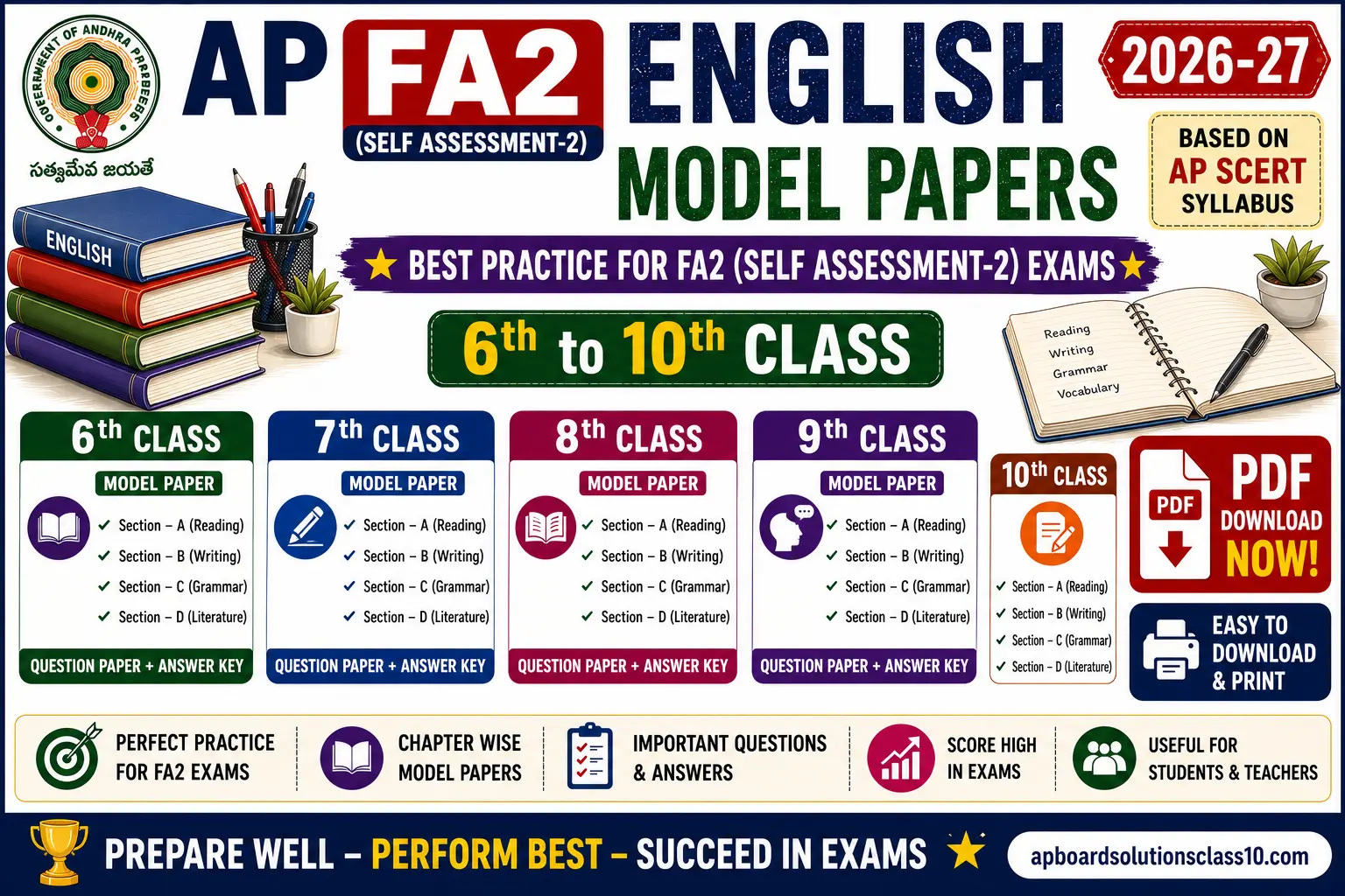 AP FA2 English Model Papers 2026-27 Class 6 to 10