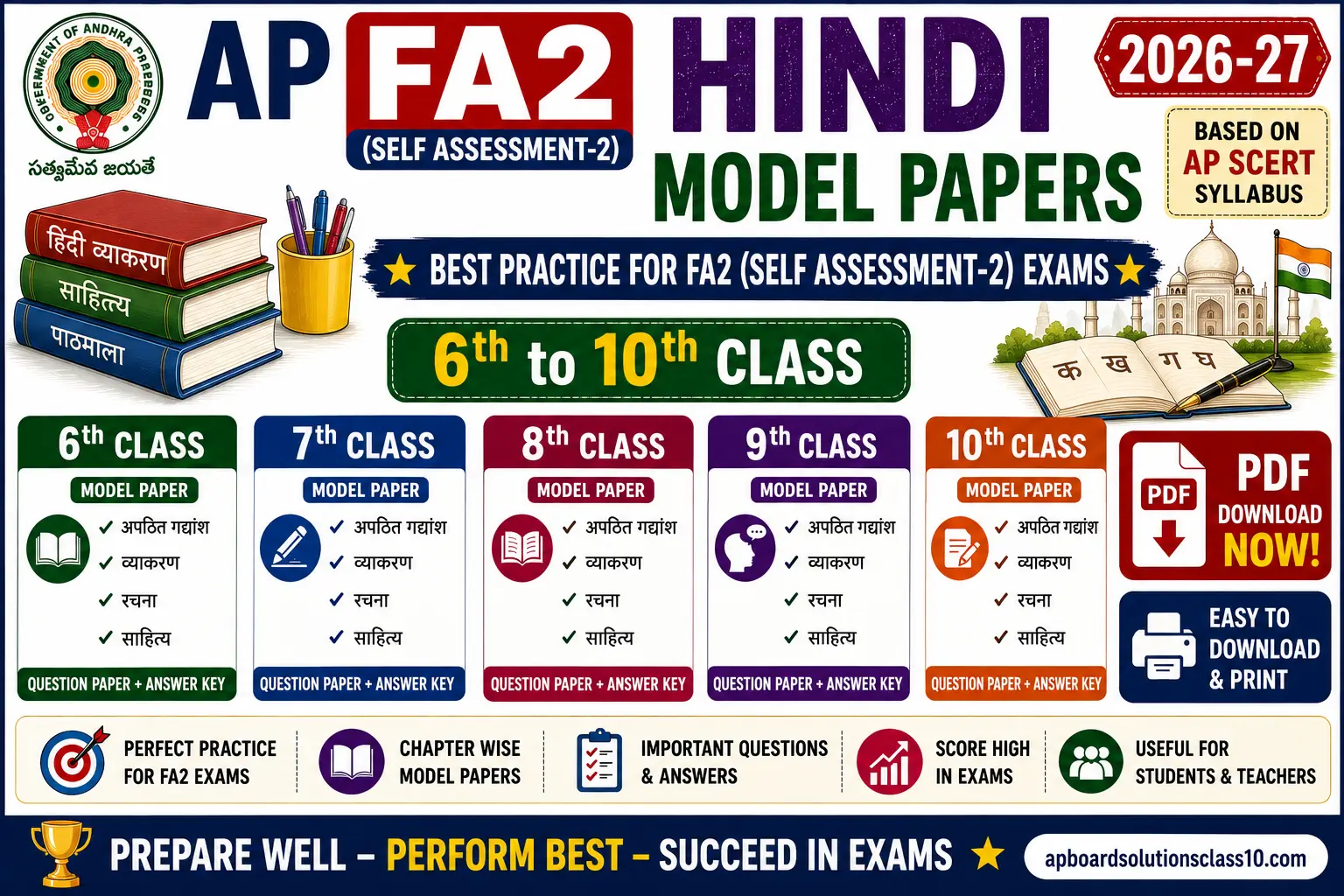 AP FA2 Hindi Model Papers 2026-27 Class 6 to 10