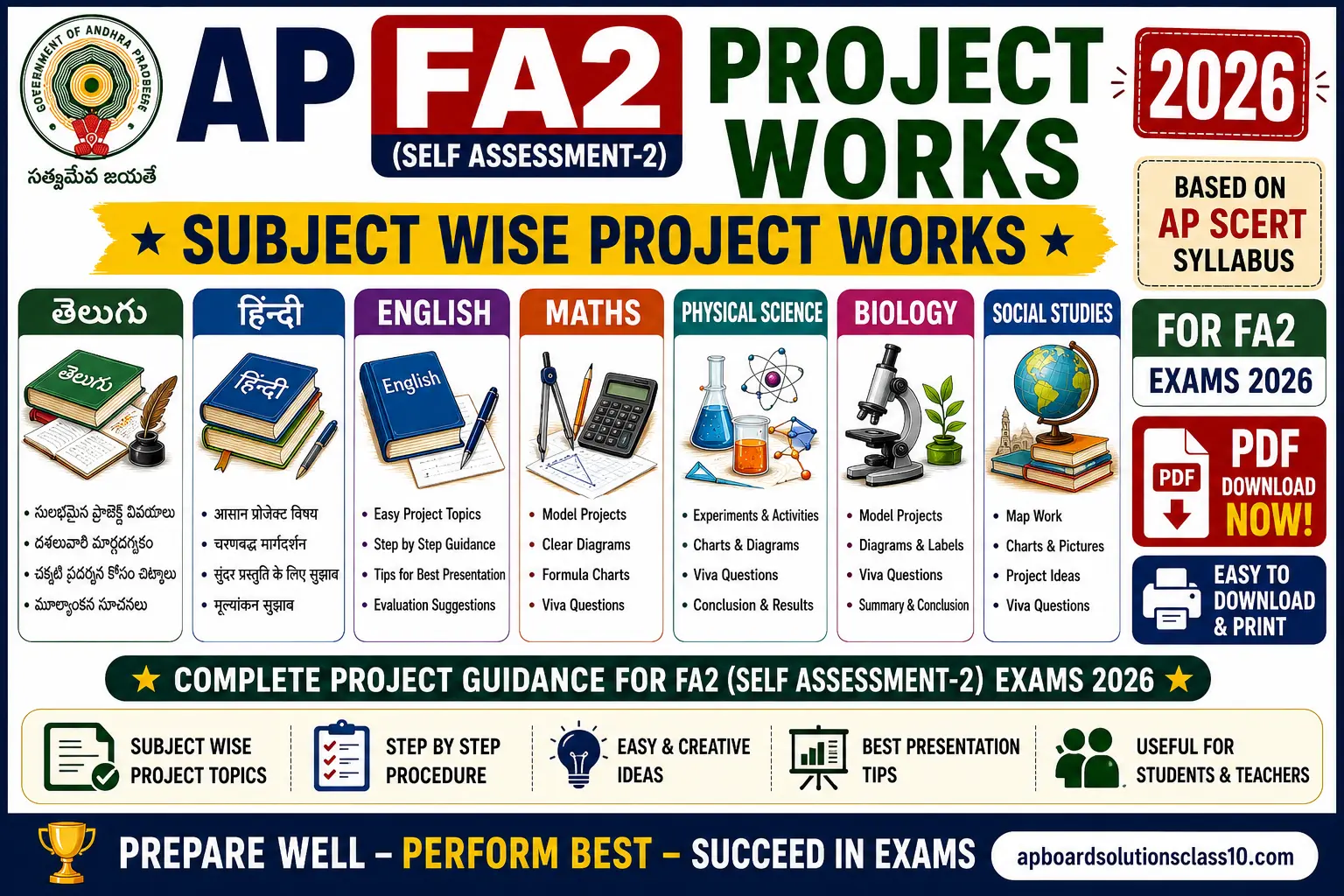 AP FA2 Self Assessment 2 Model Question Papers 2026-27 Class 6 to 10 TM EM