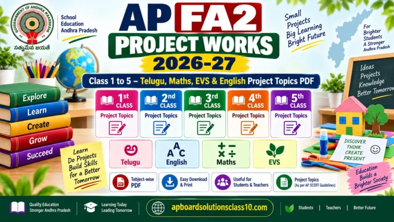 FA2 Project Works Class 1 to 5 topics for Telugu, Maths, EVS and English