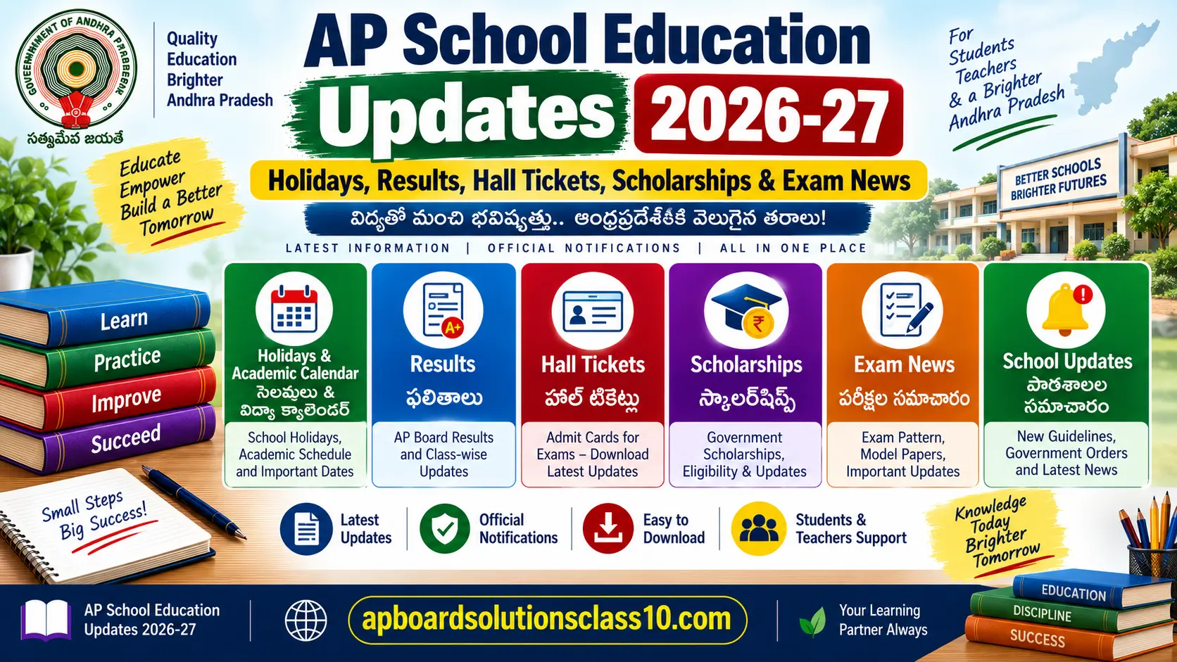 AP School Education Updates 2026-27 with holidays, results, hall tickets and scholarships information