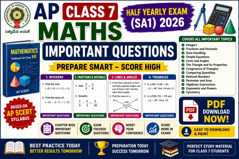 AP Class 7 Maths Important Questions Half Yearly Exam 2026