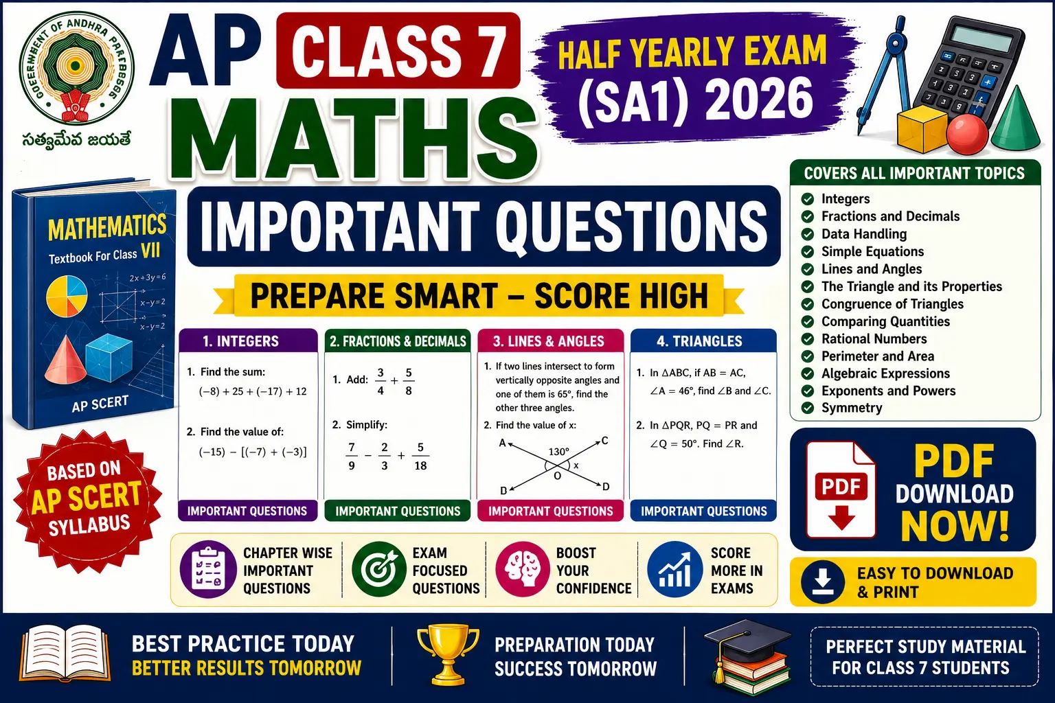 AP Class 7 Maths Important Questions Half Yearly Exam 2026